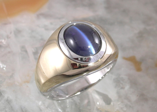 Men's Sterling Silver Gray Cat's-Eye & Diamond Accent Ring